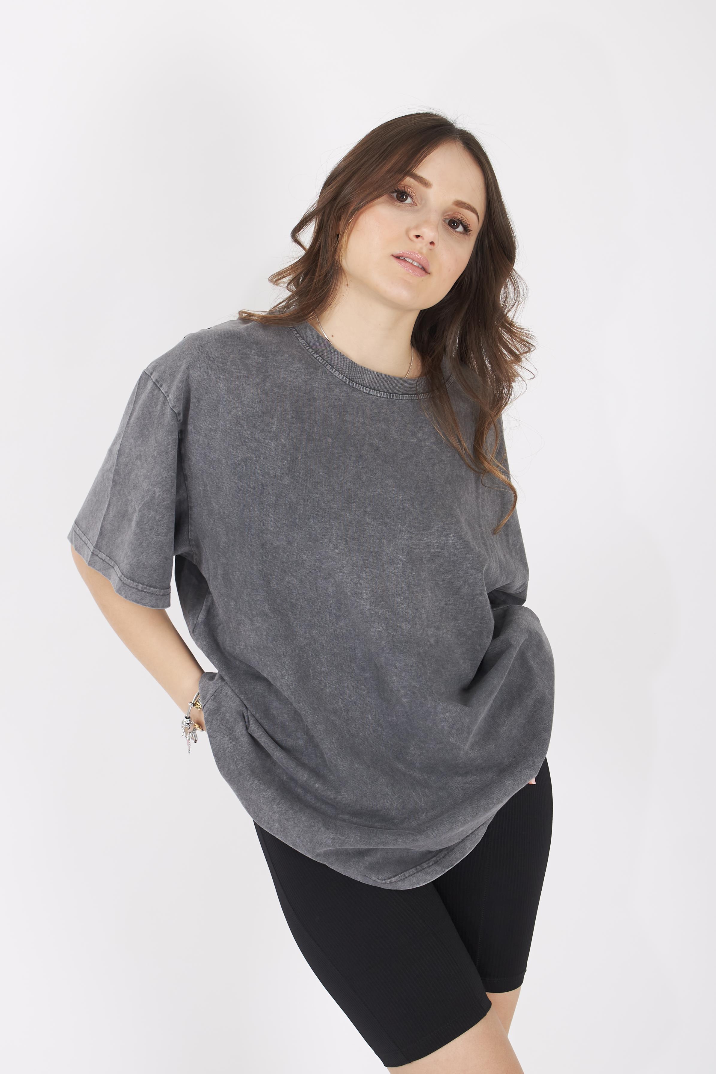 Antrasit Yıkamalı Maxi T Shirt