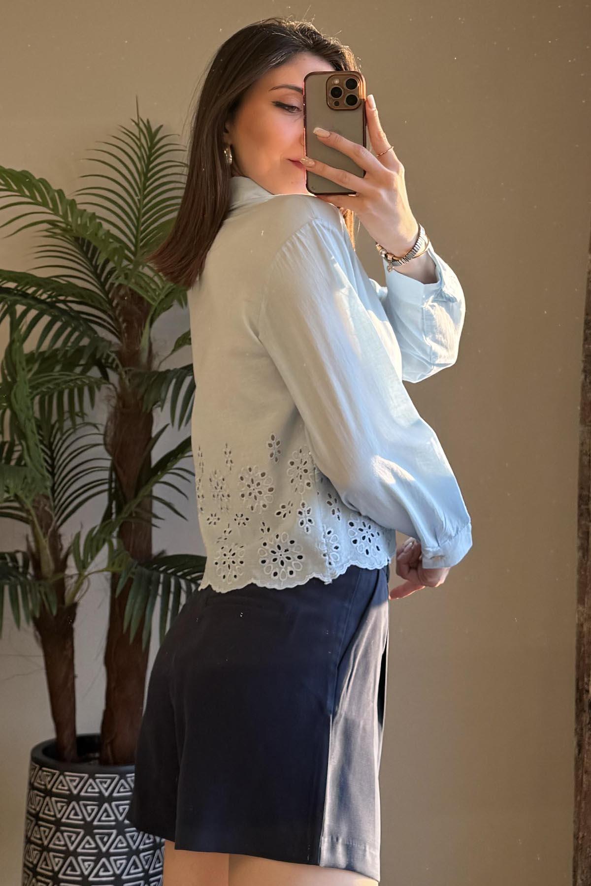 Bebe Mavisi Alt Kısmı Fisto Detaylı Gömlek