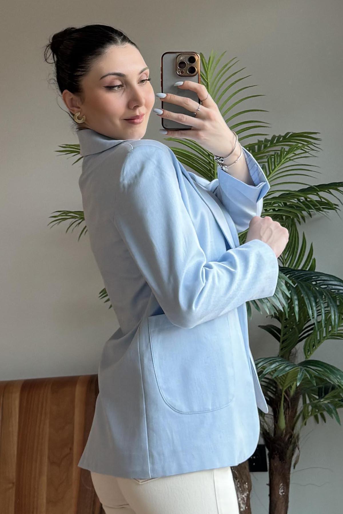 Bebe Mavisi Kolu Yırtmaçlı Ceket