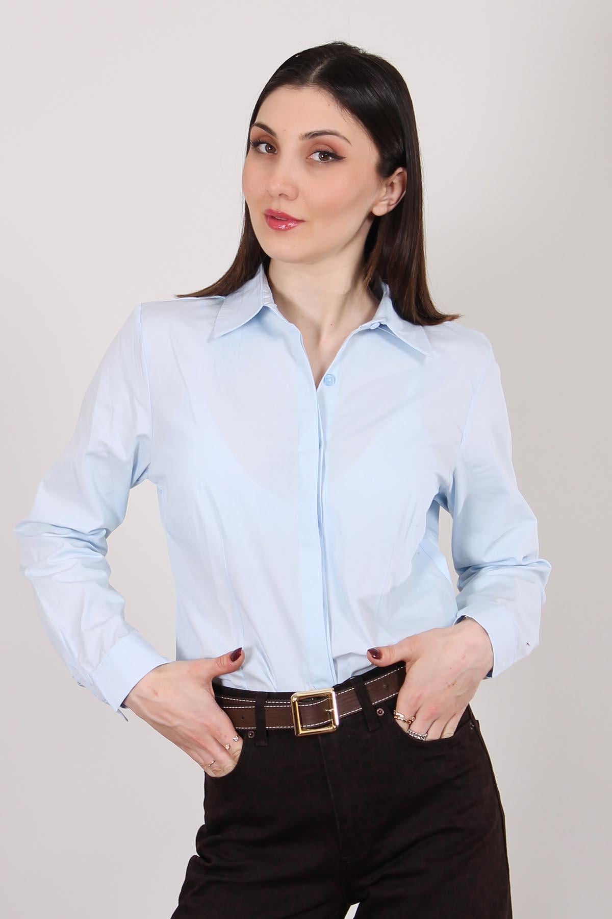 Bebe Mavisi Pens Detaylı Poplin Gömlek