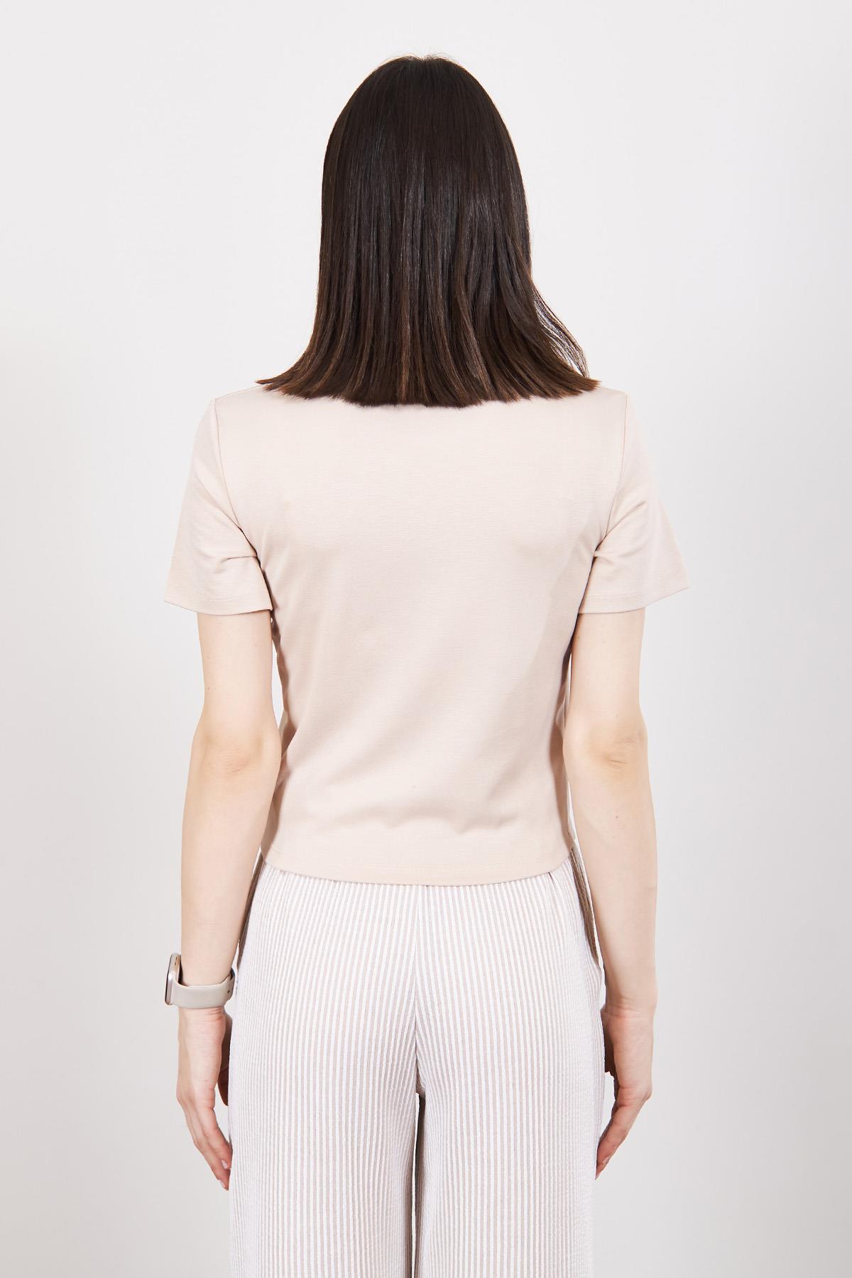 Bej Kısakollu Crop T Shirt