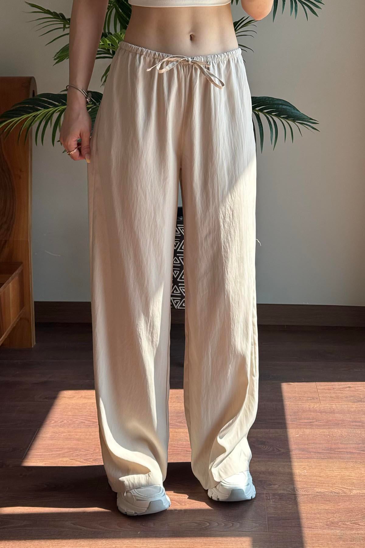 Bej Modal Karışımlı Bağcıklı Pantolon