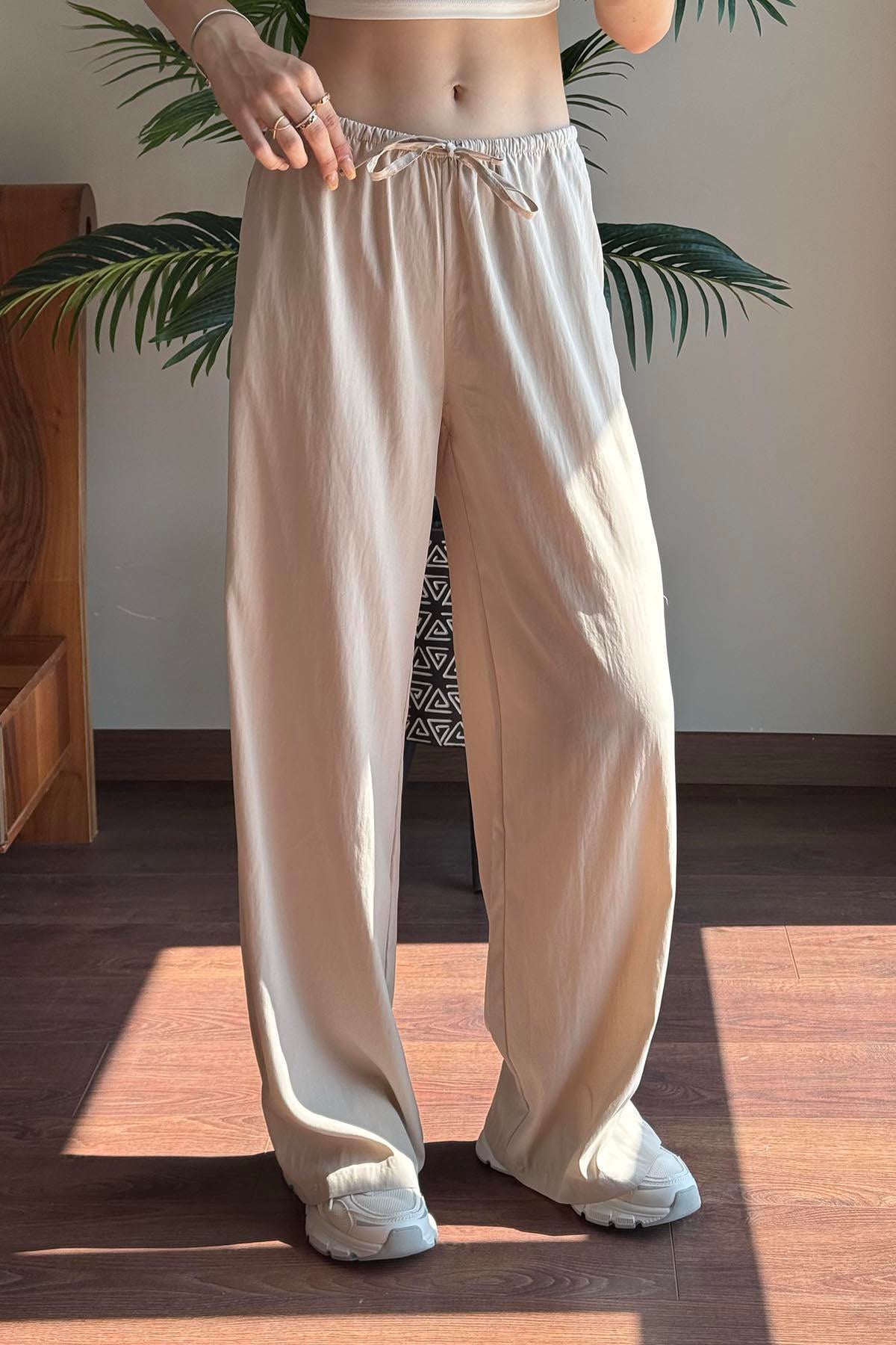 Bej Modal Karışımlı Bağcıklı Pantolon