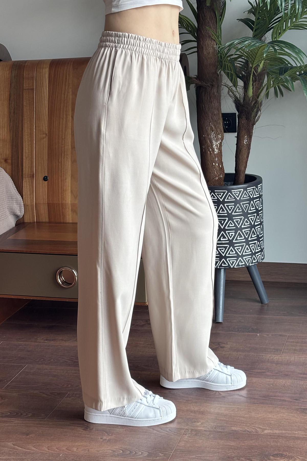 Bej Önü Dikişli Pantolon