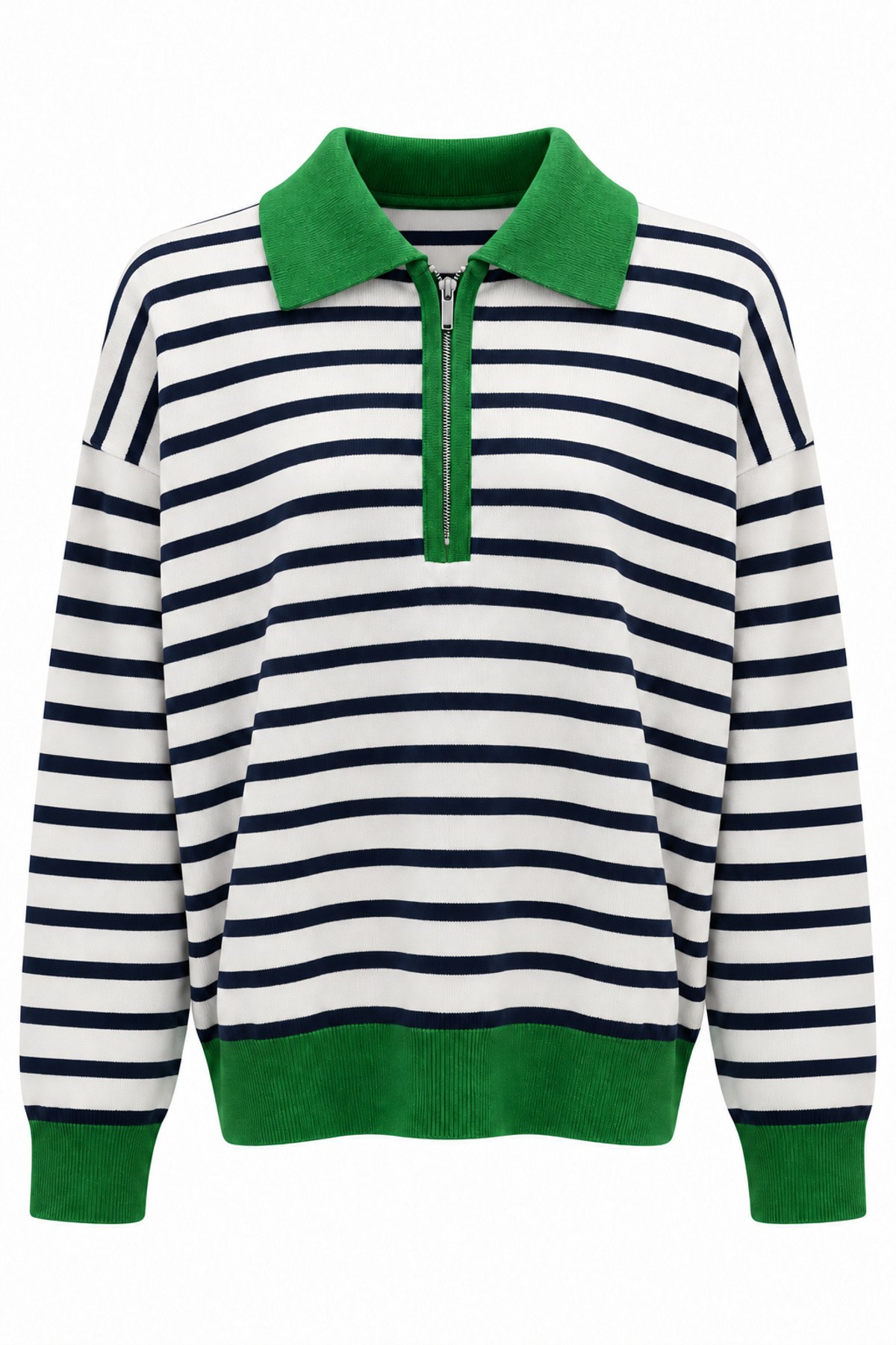 Benetton Yeşi Aura Çok Renkli Fermuarlı Triko Sweatshirt