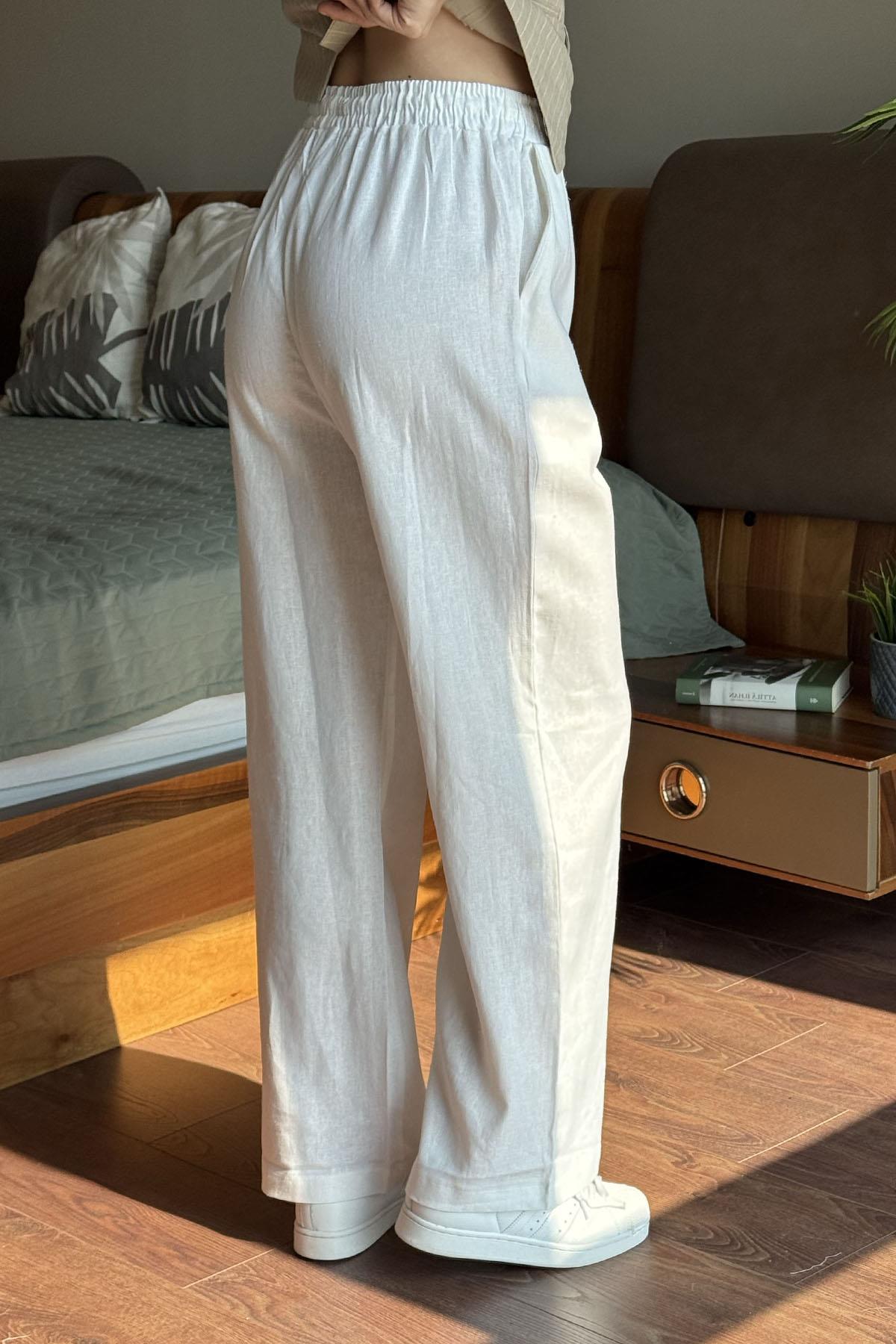 Beyaz Keten Pantolon