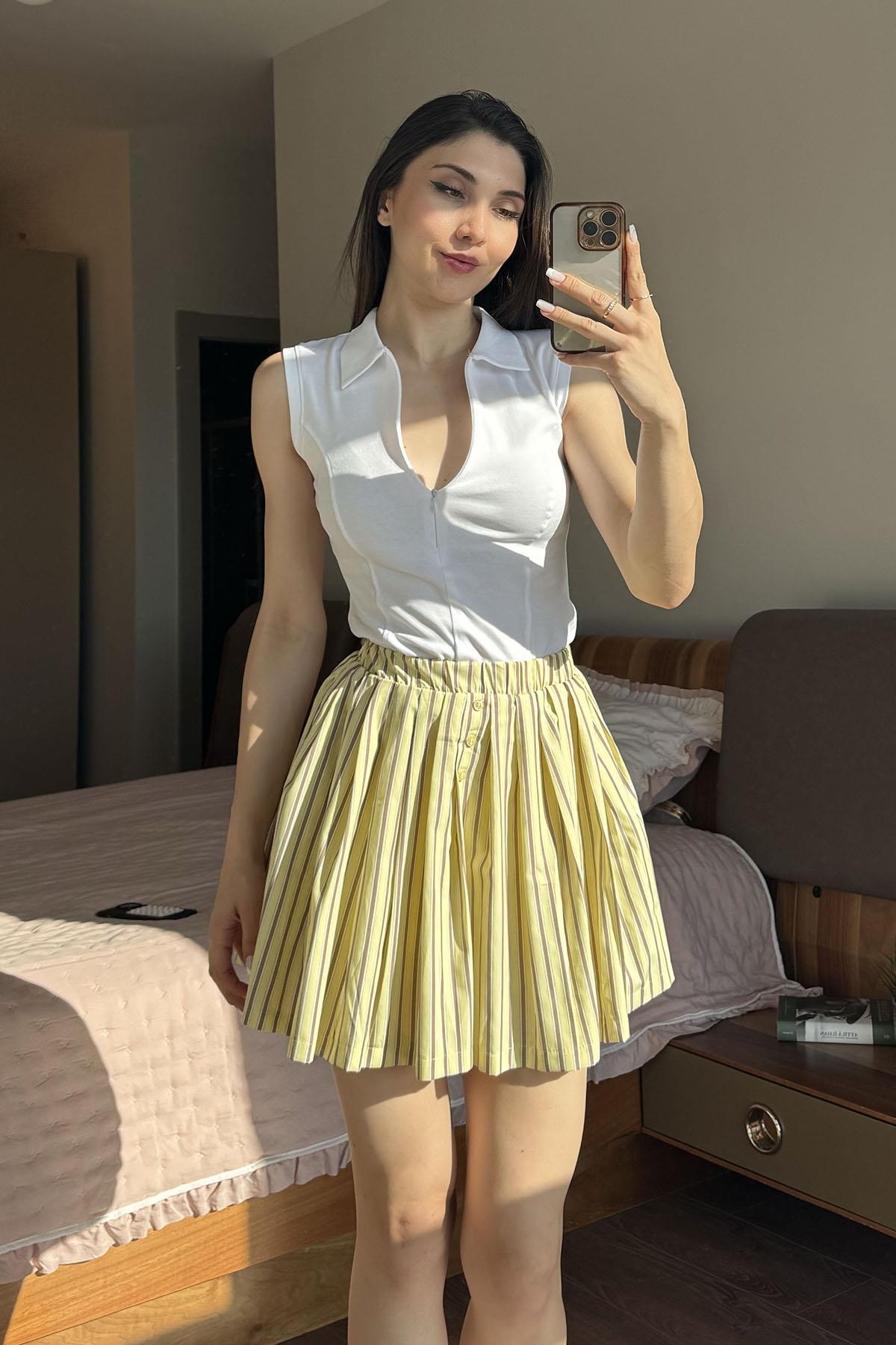 Beyaz Kolsuz Fermuarlı Body