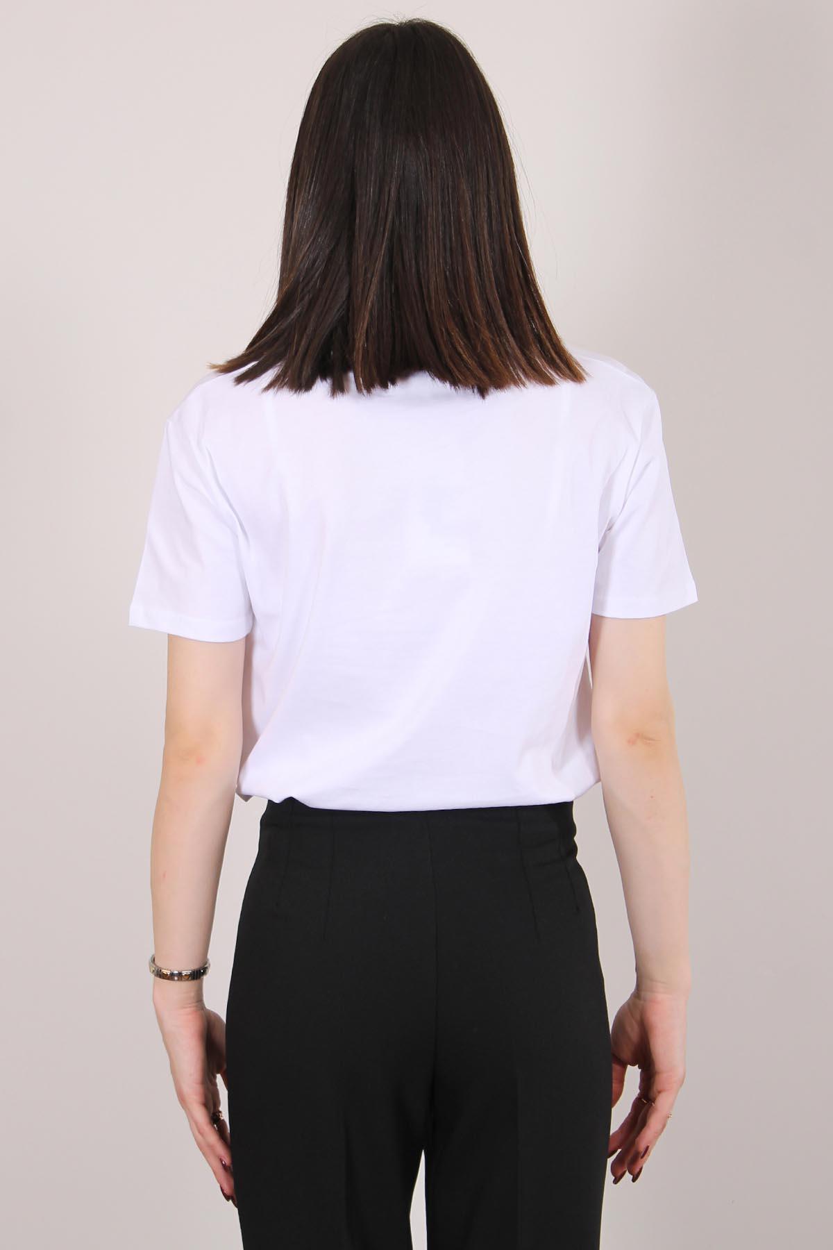 Beyaz Taşlı T Shirt