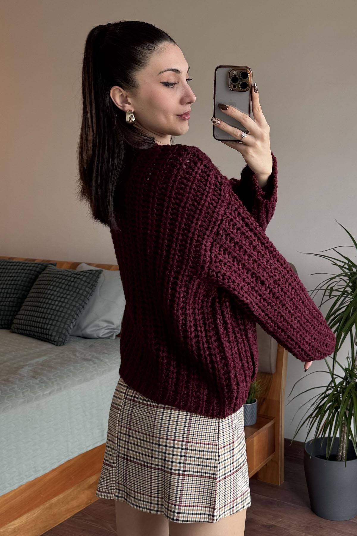 Bordo El Örgüsü Olivia Hırka