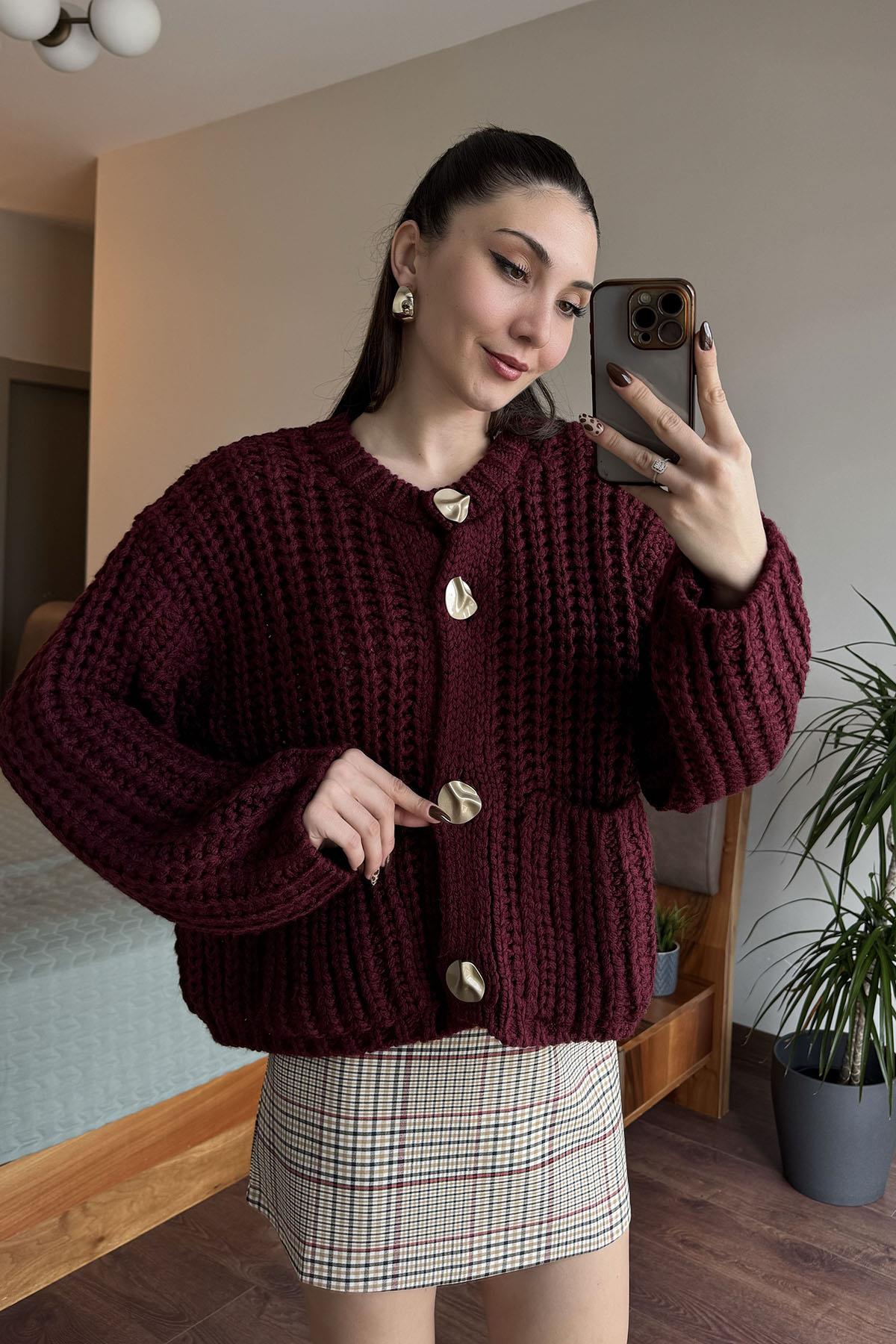 Bordo El Örgüsü Olivia Hırka