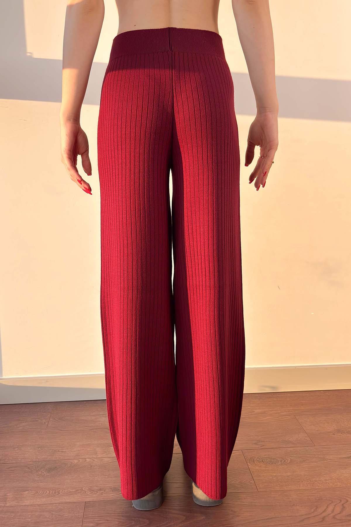 Bordo Fitilli Triko Pantolon