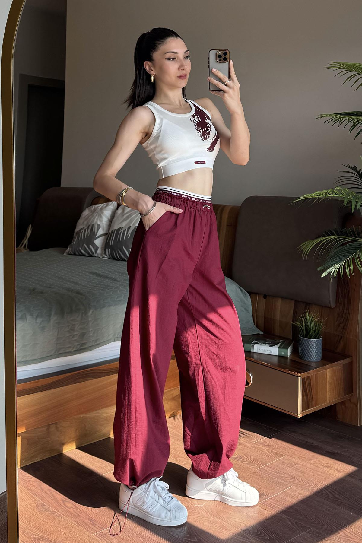Bordo Free Wild Bel Bantlı Pantolonlu Takım