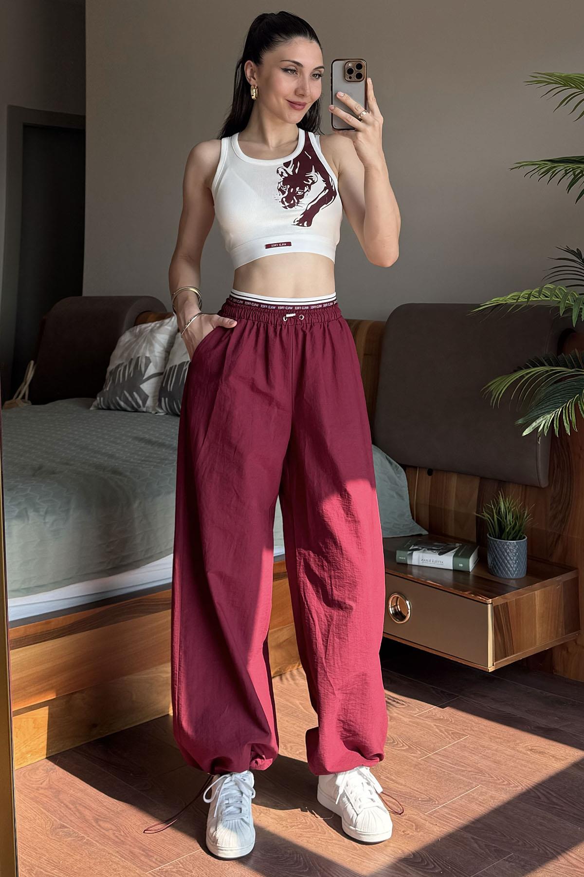 Bordo Free Wild Bel Bantlı Pantolonlu Takım