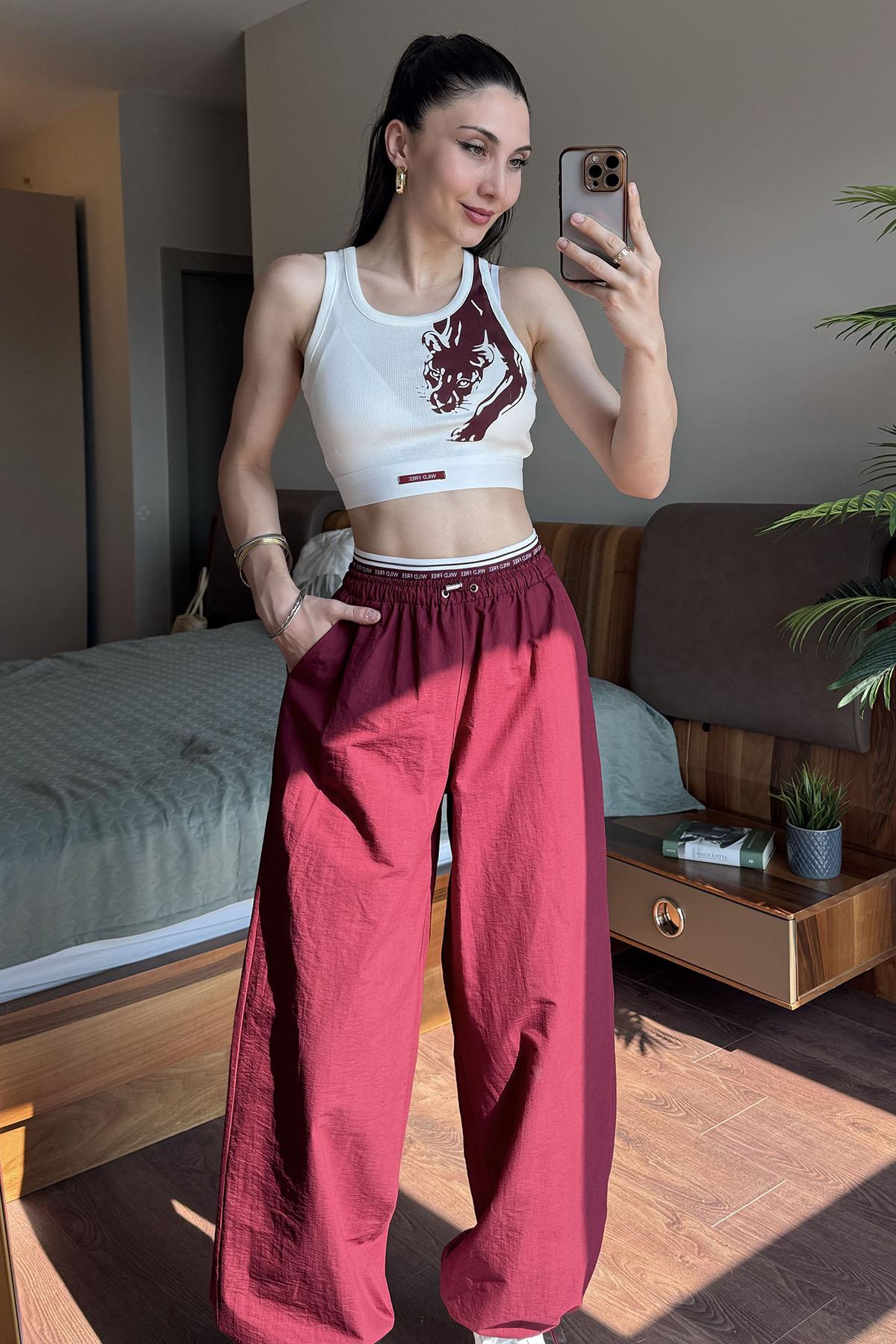 Bordo Free Wild Bel Bantlı Pantolonlu Takım