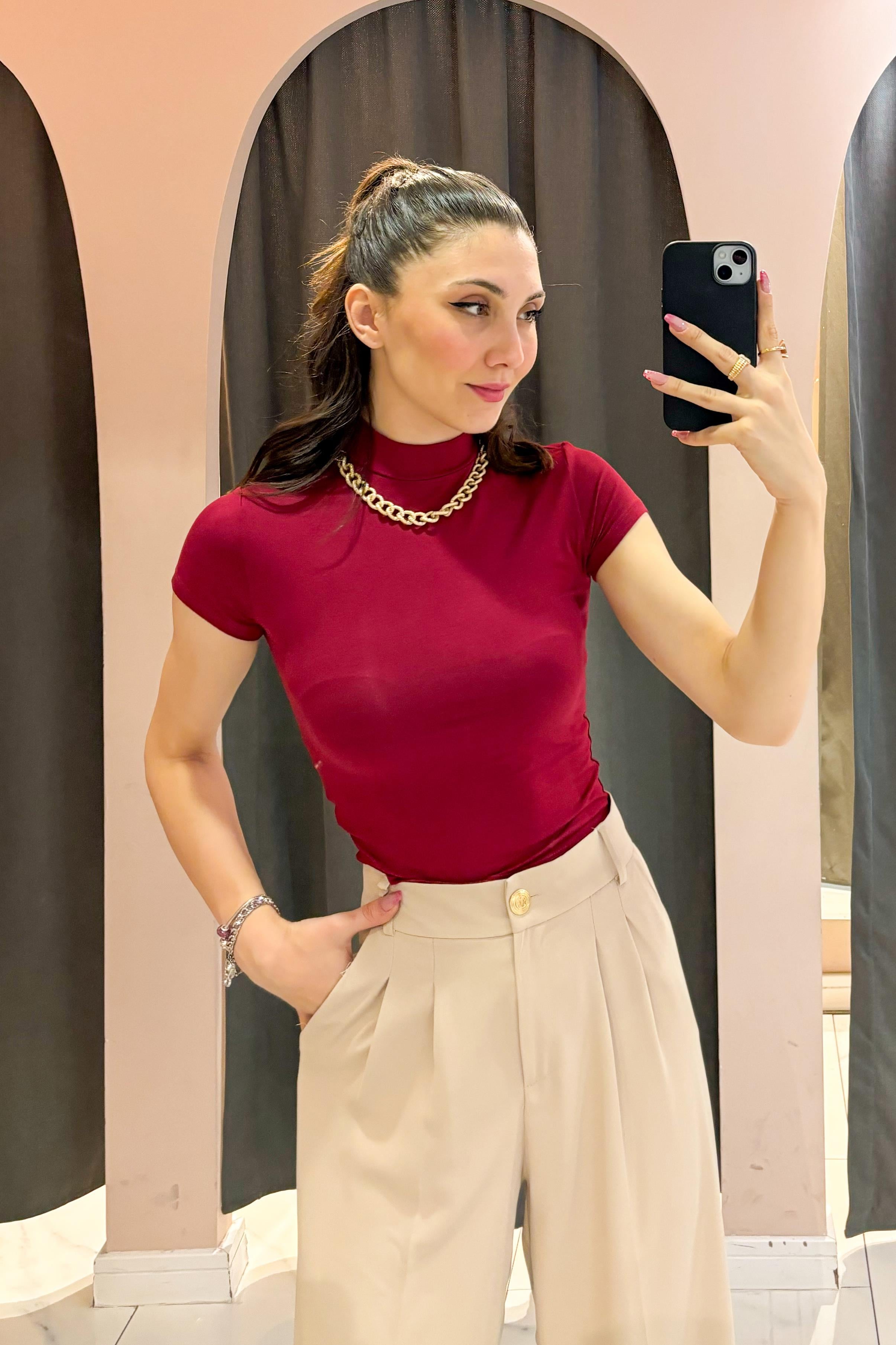 Bordo Kısakollu Bluz