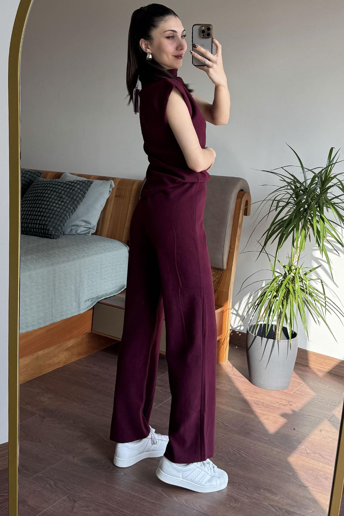Bordo Kosuz Pantolonlu Takım