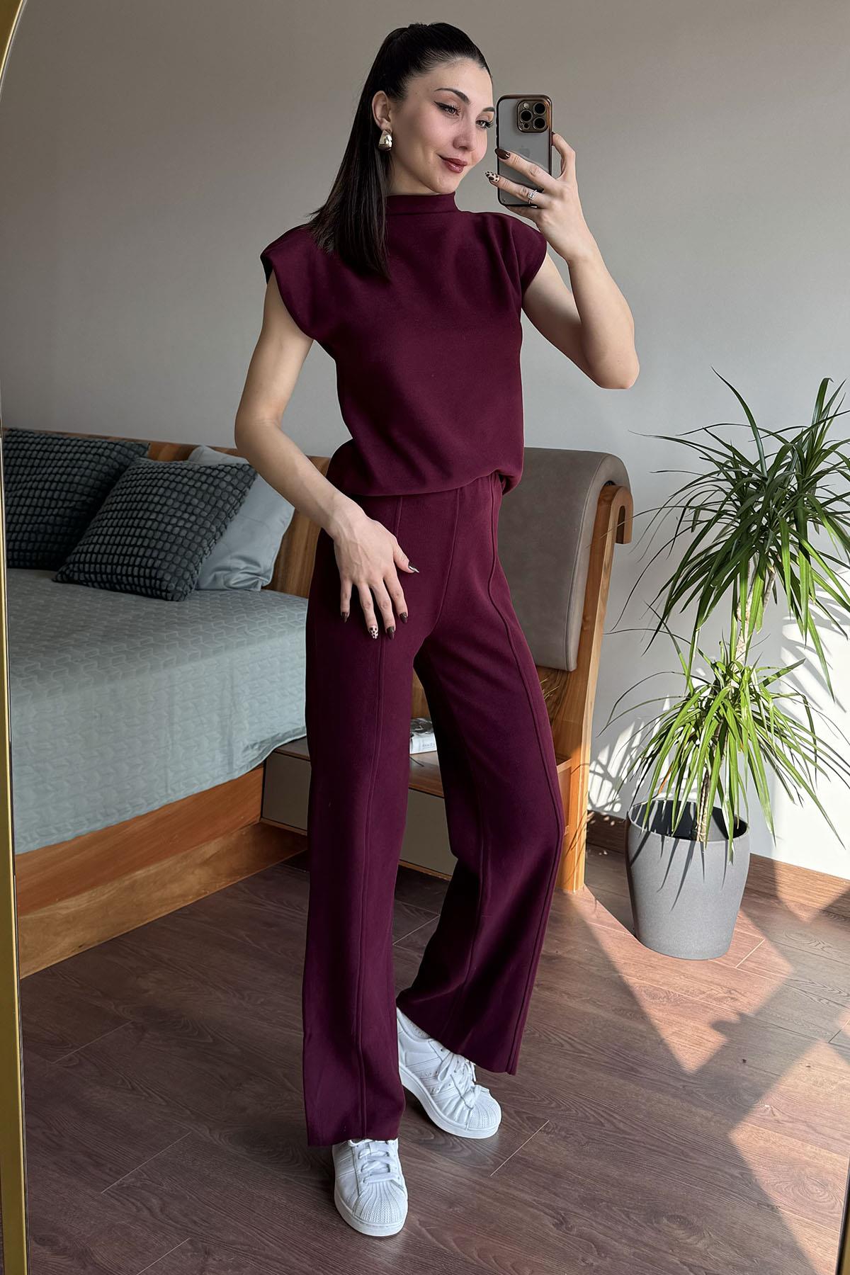 Bordo Kosuz Pantolonlu Takım