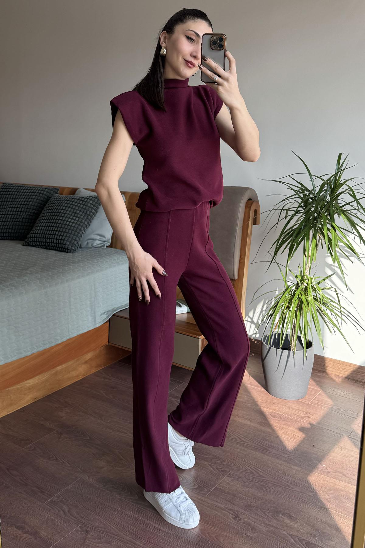 Bordo Kosuz Pantolonlu Takım