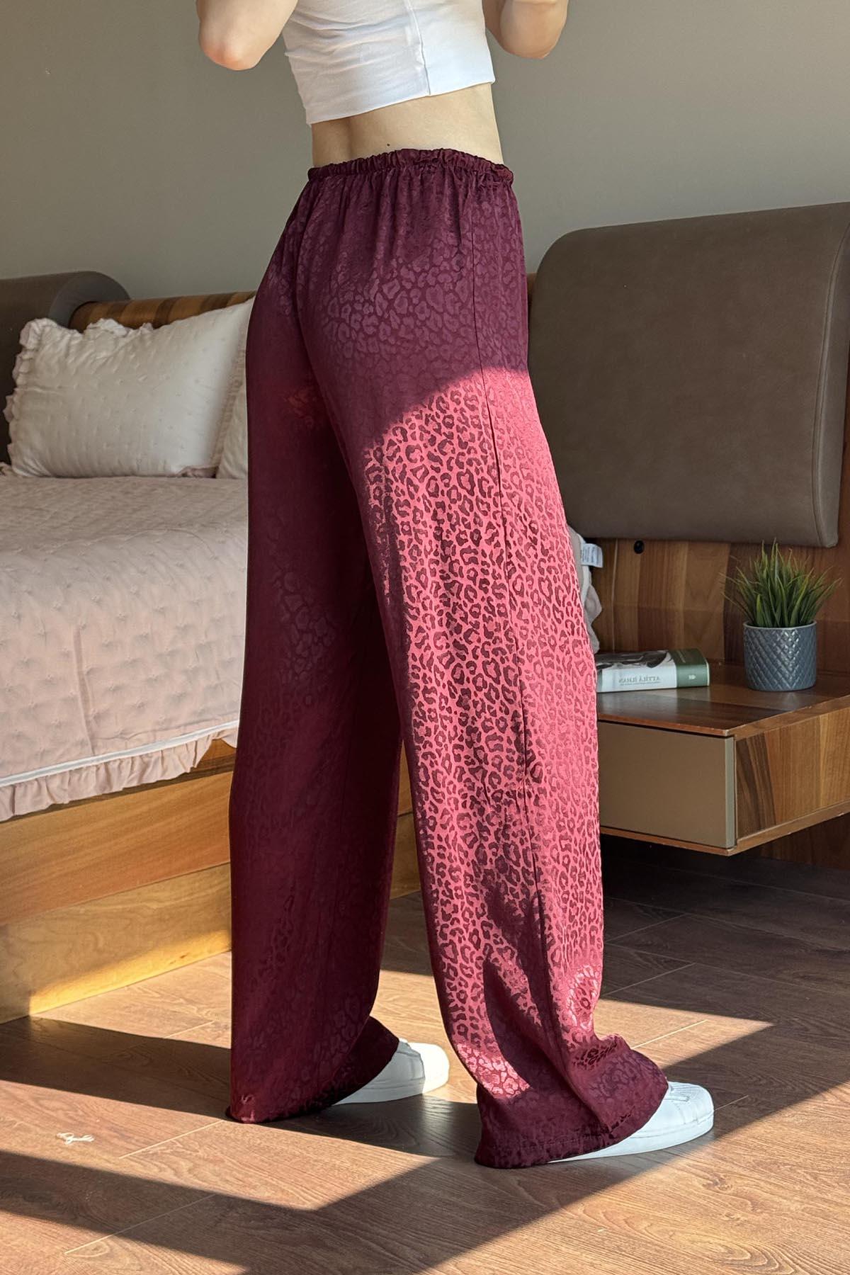 Bordo Leoapar Desenli Pantolon