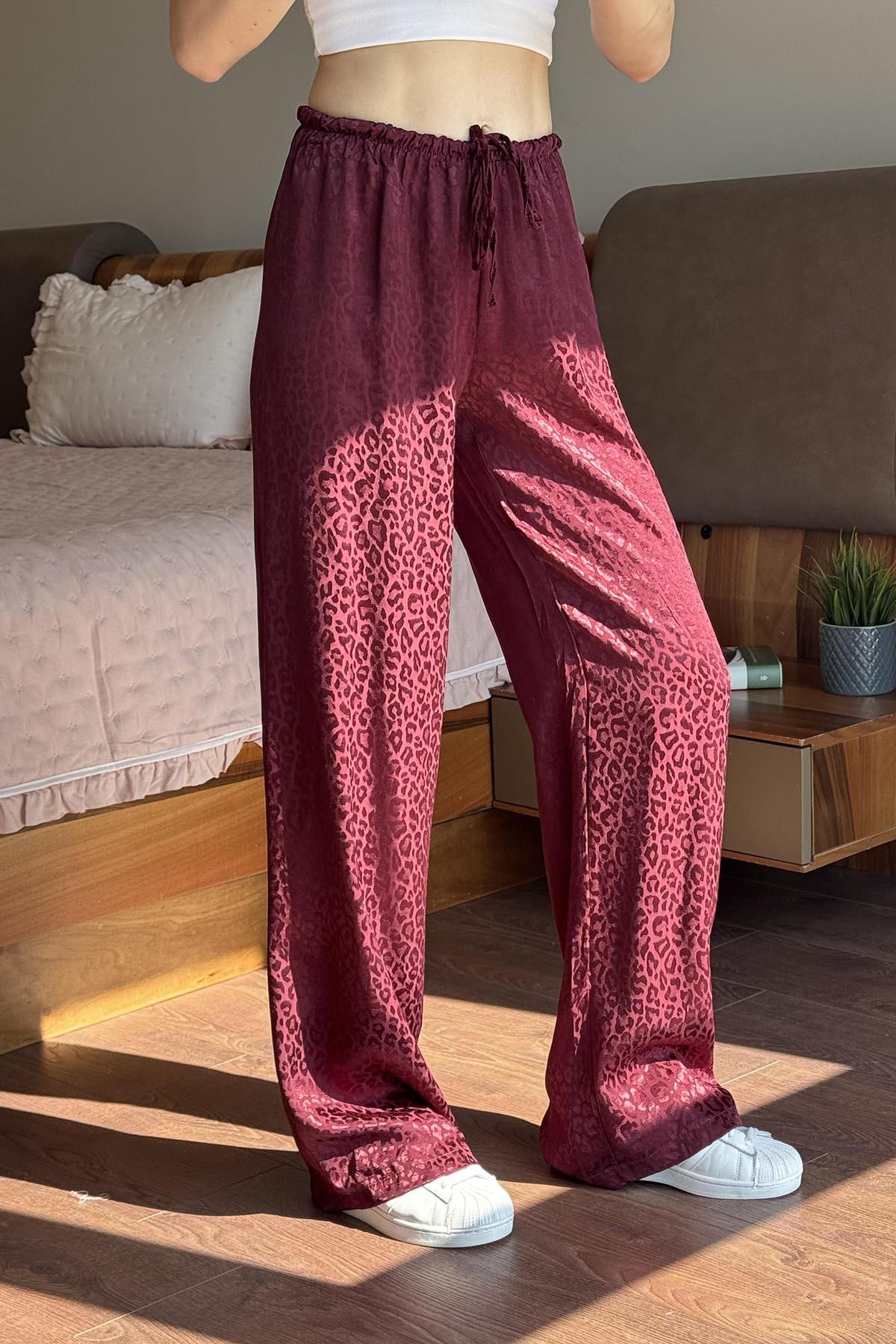 Bordo Leoapar Desenli Pantolon