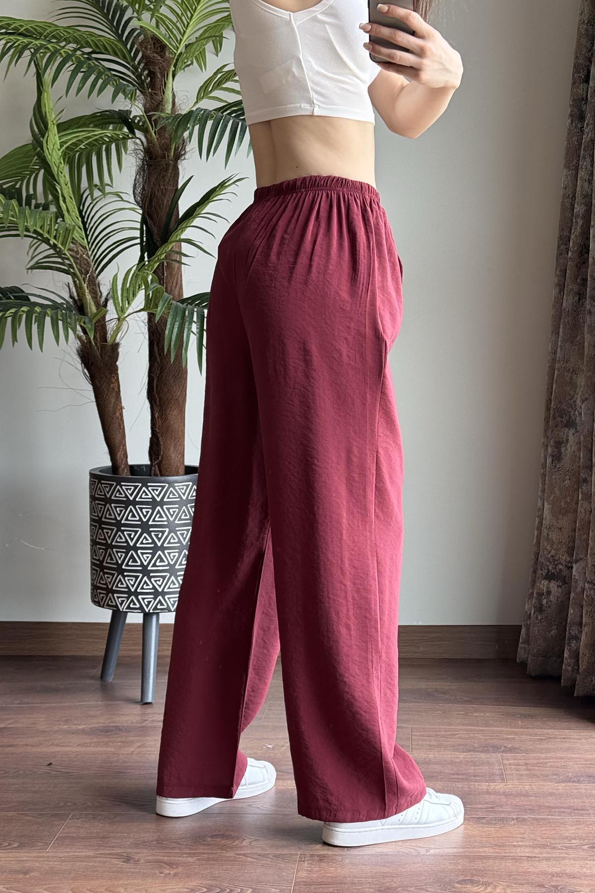 Bordo Massi Beli İpli Tencel Pantolon
