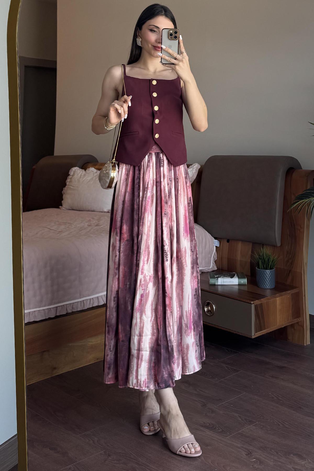 Bordo Metal Düğmeli Yelek