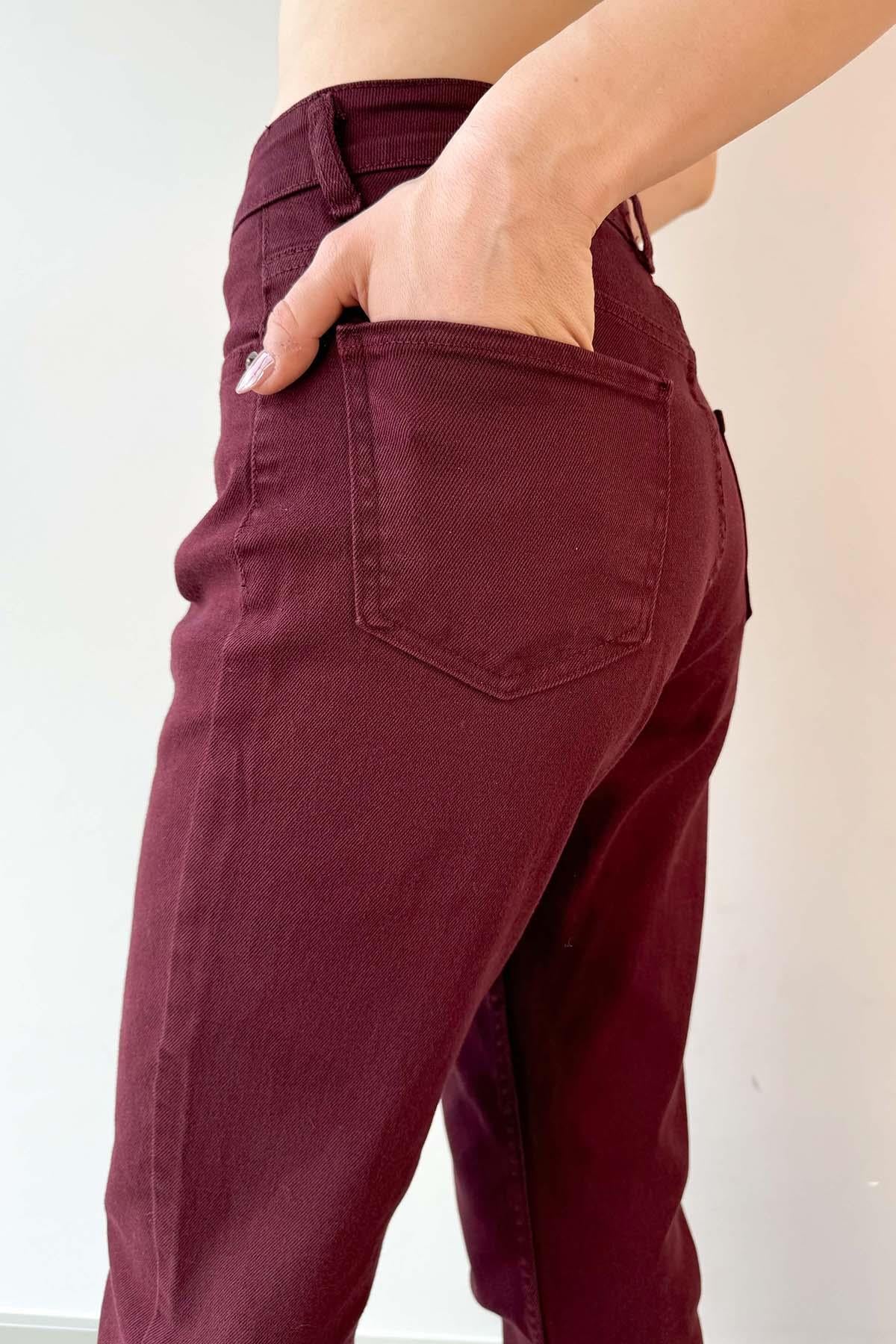 Bordo Paça Kesik Boyfit Jean