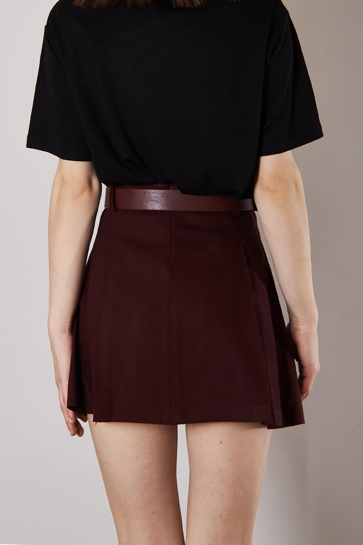 Bordo Pile Detaylı Etek
