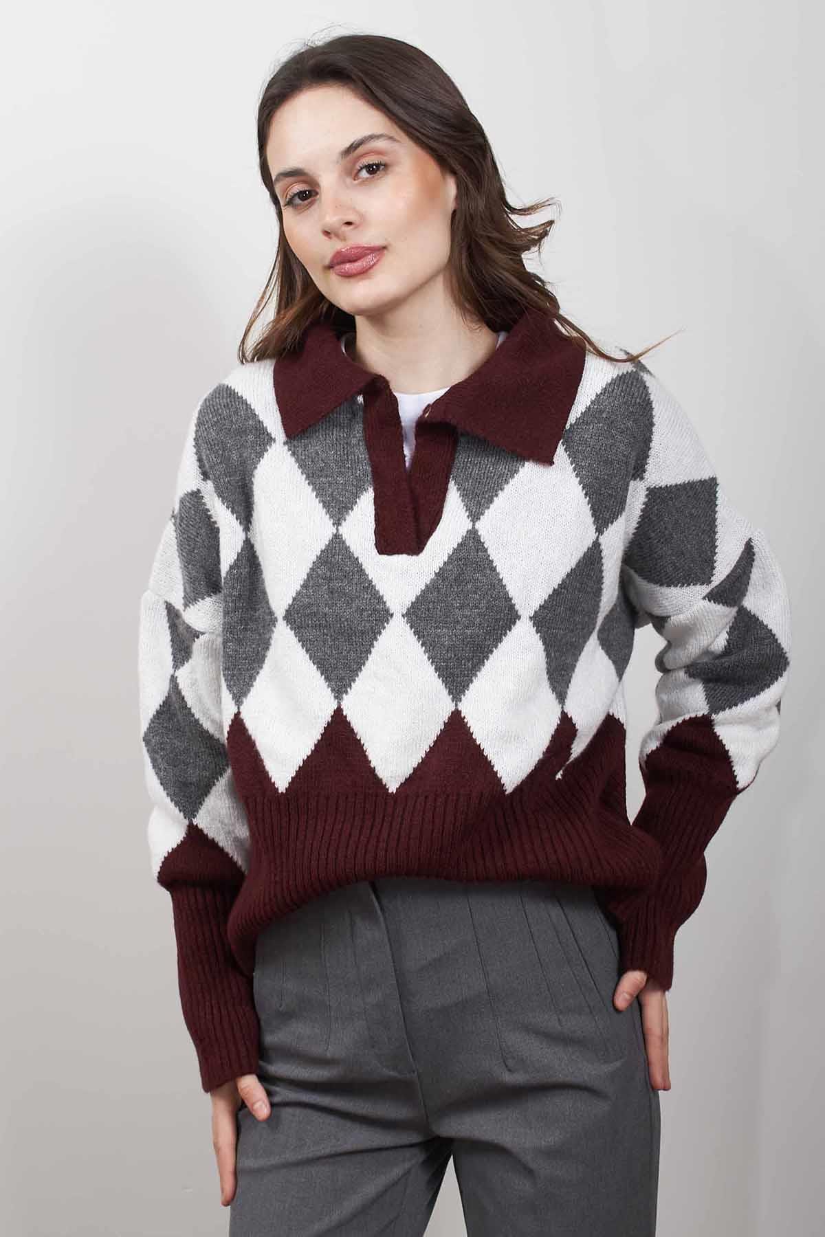 Bordo Polo Yaka Kazak