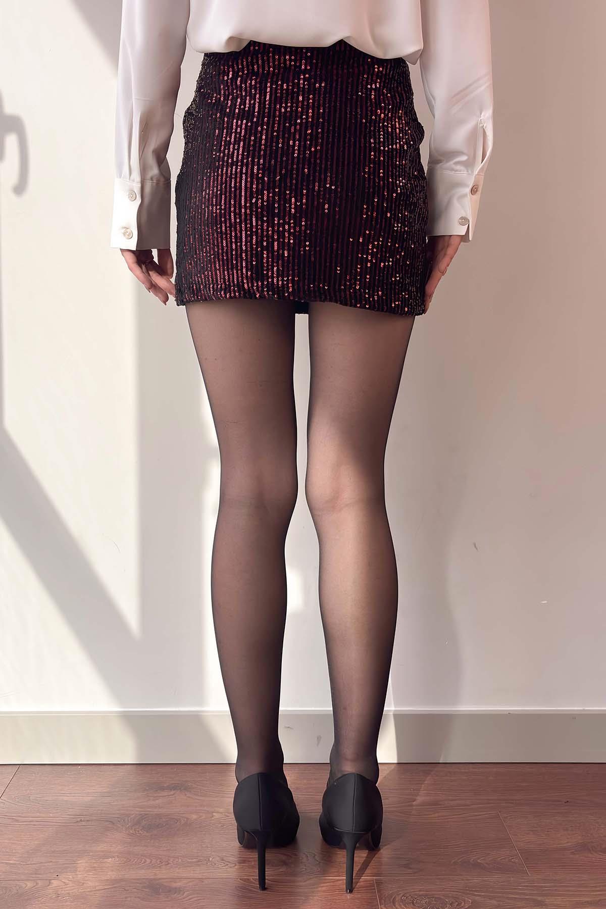 Bordo Pullu Etek