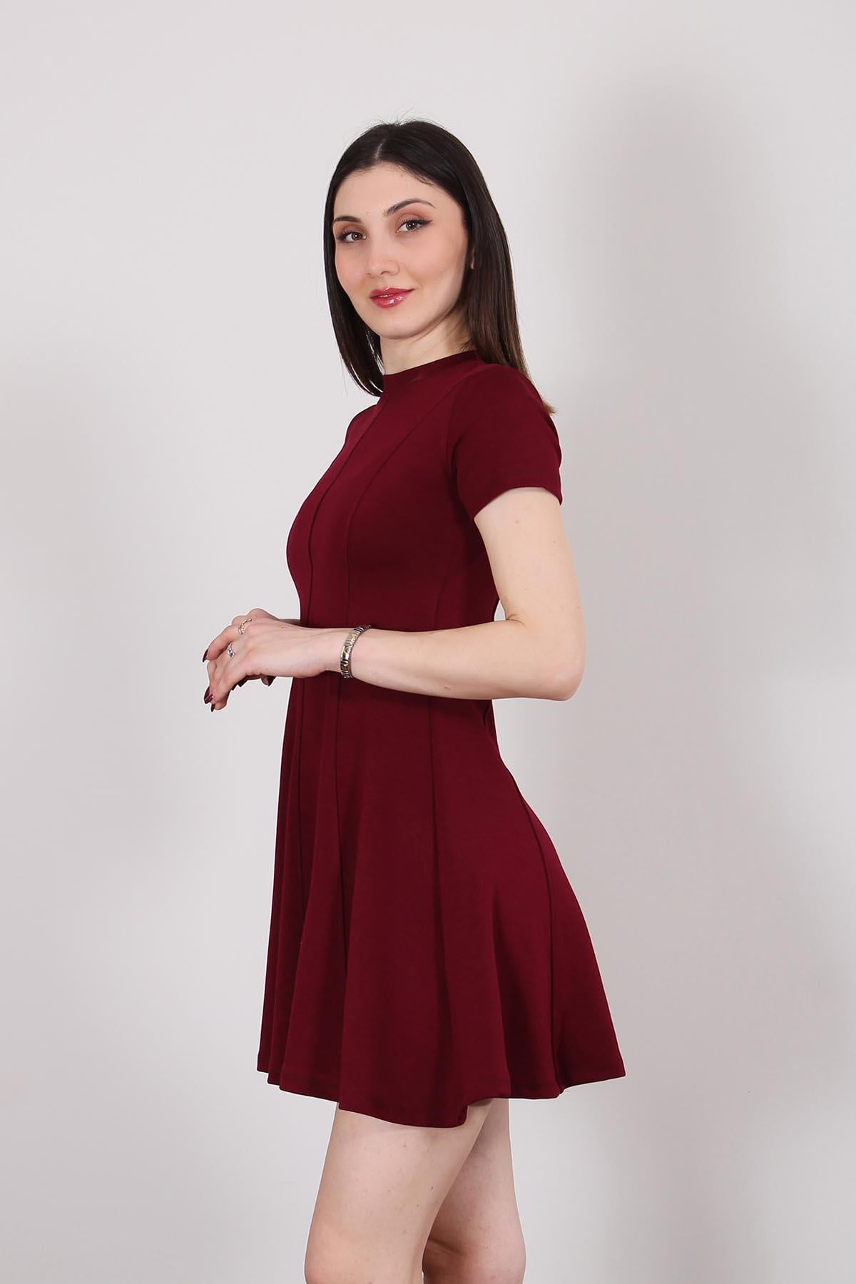 Bordo Volanlı Elbise