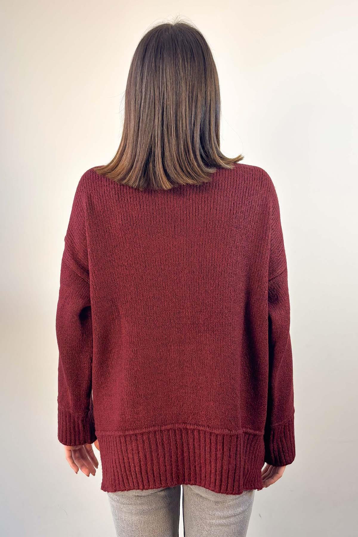 Bordo Yarım Balıkçı Oversize Kazak