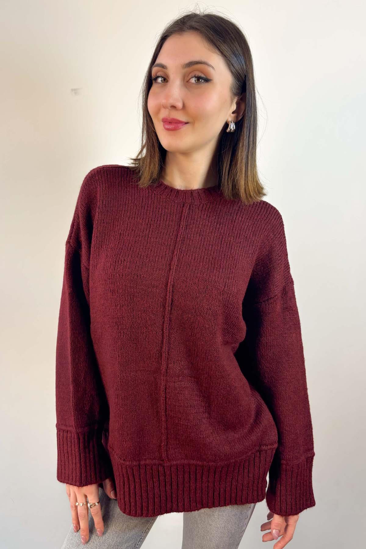 Bordo Yarım Balıkçı Oversize Kazak