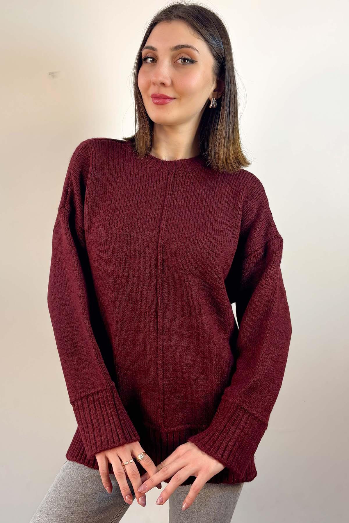 Bordo Yarım Balıkçı Oversize Kazak