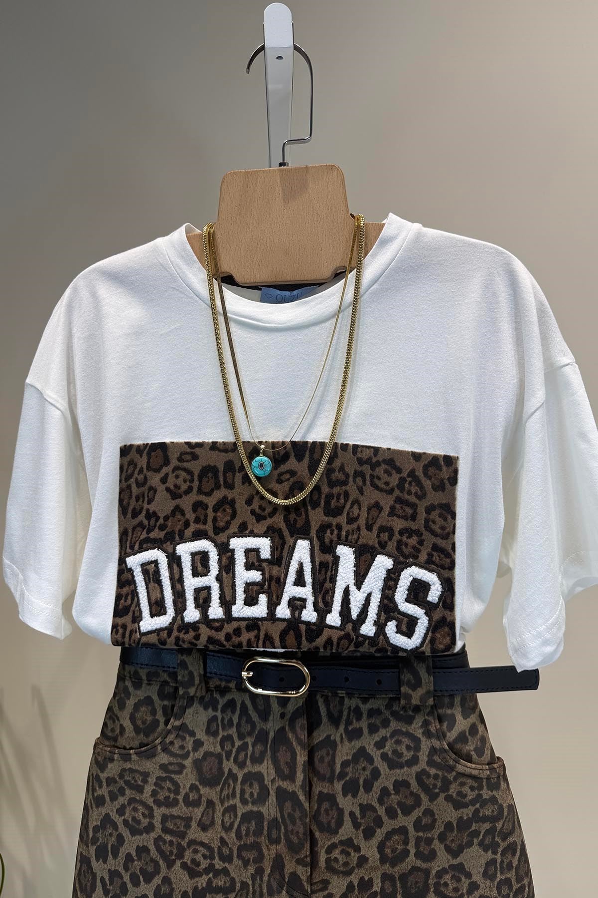 Ekru Dream Leopar Baskılı T Shirt