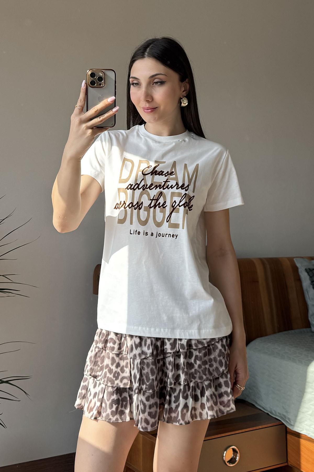 Ekru Dream Nakışlı T Shirt