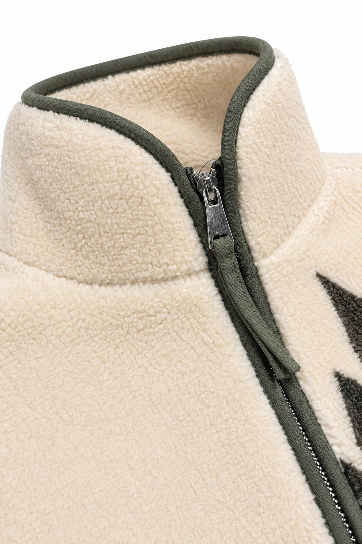Ekru Haki Geyik Desenli Polar Sweatshirt