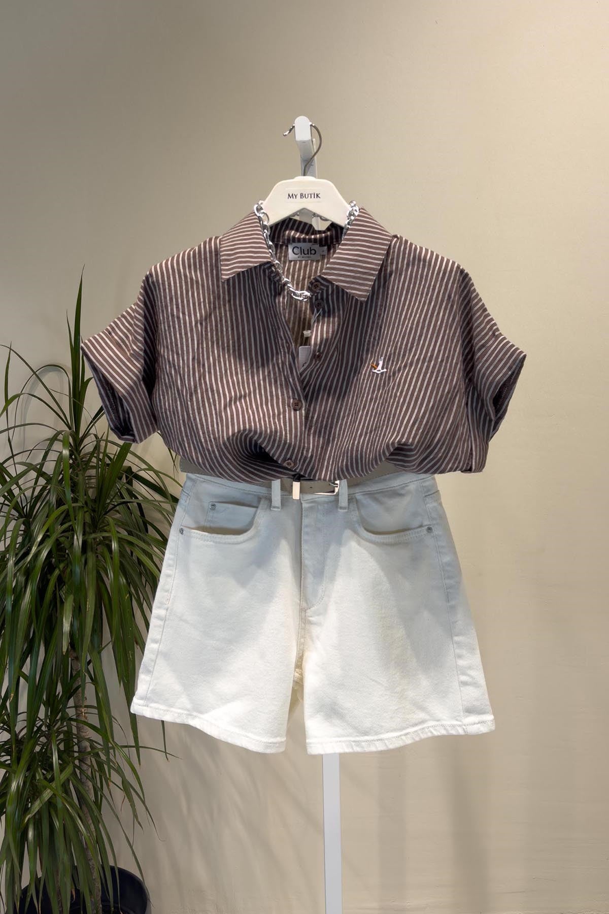 Ekru Mom Fit Şort