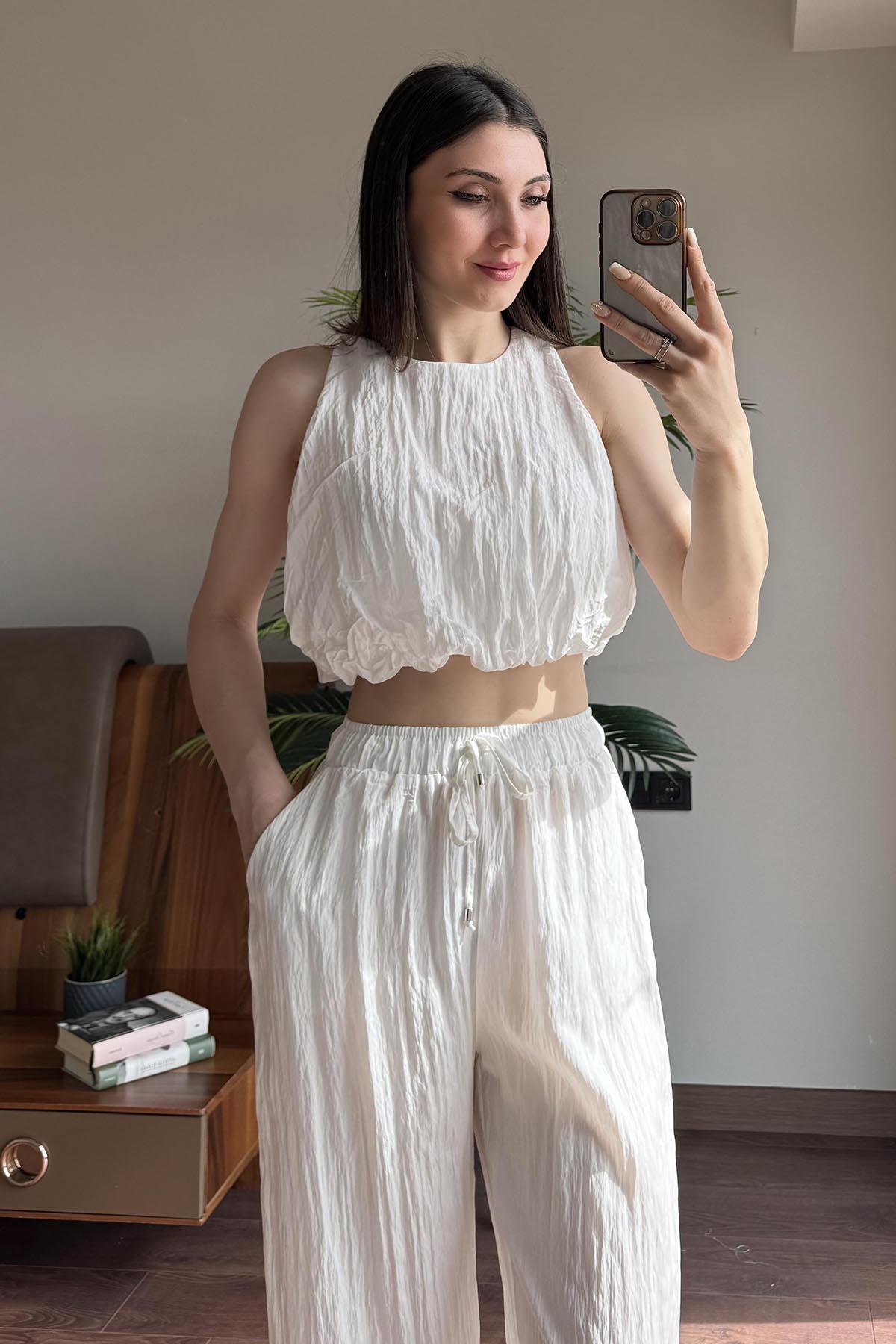 Ekru Pantolon Bluz Takım