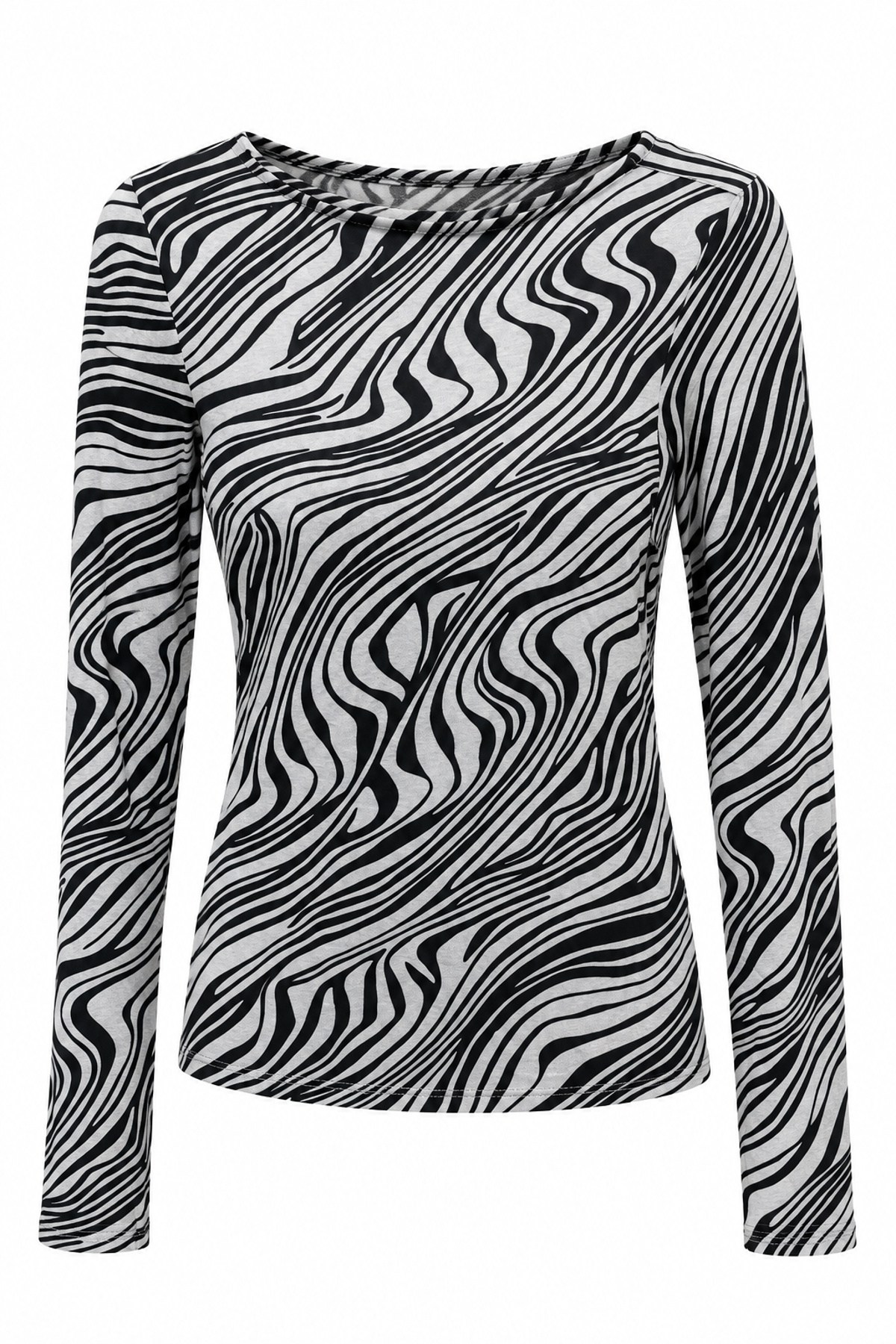 Ekru Siyah Zebra Desenli Bluz