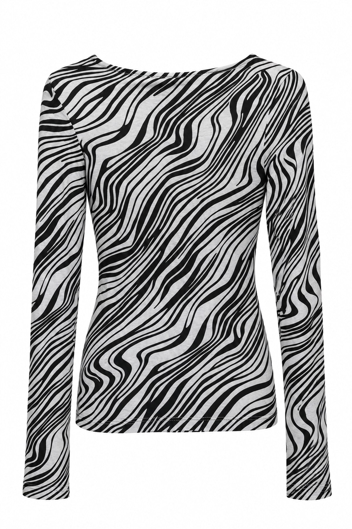 Ekru Siyah Zebra Desenli Bluz