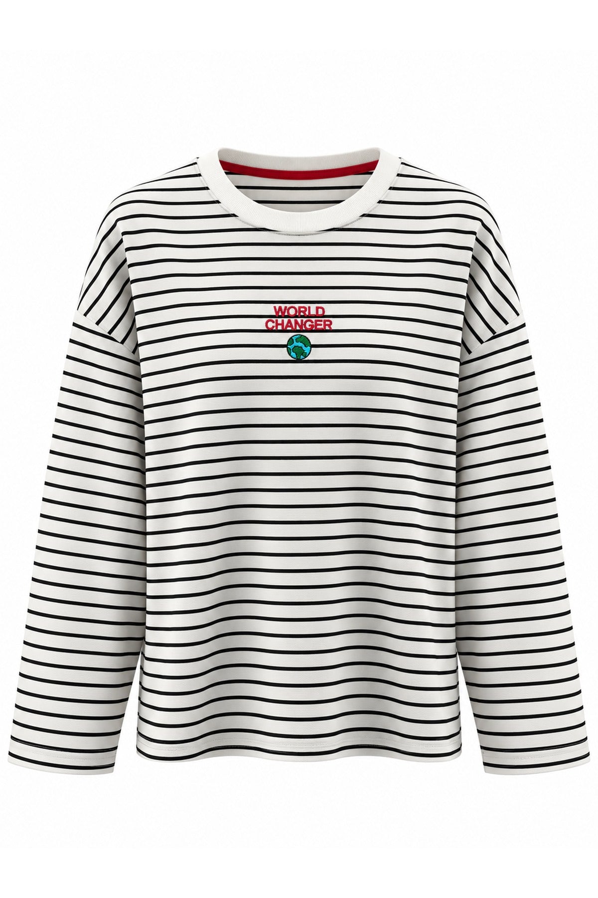 Ekru World Changer İki İplik Önü Nakışlı Uzunkollu Shirt