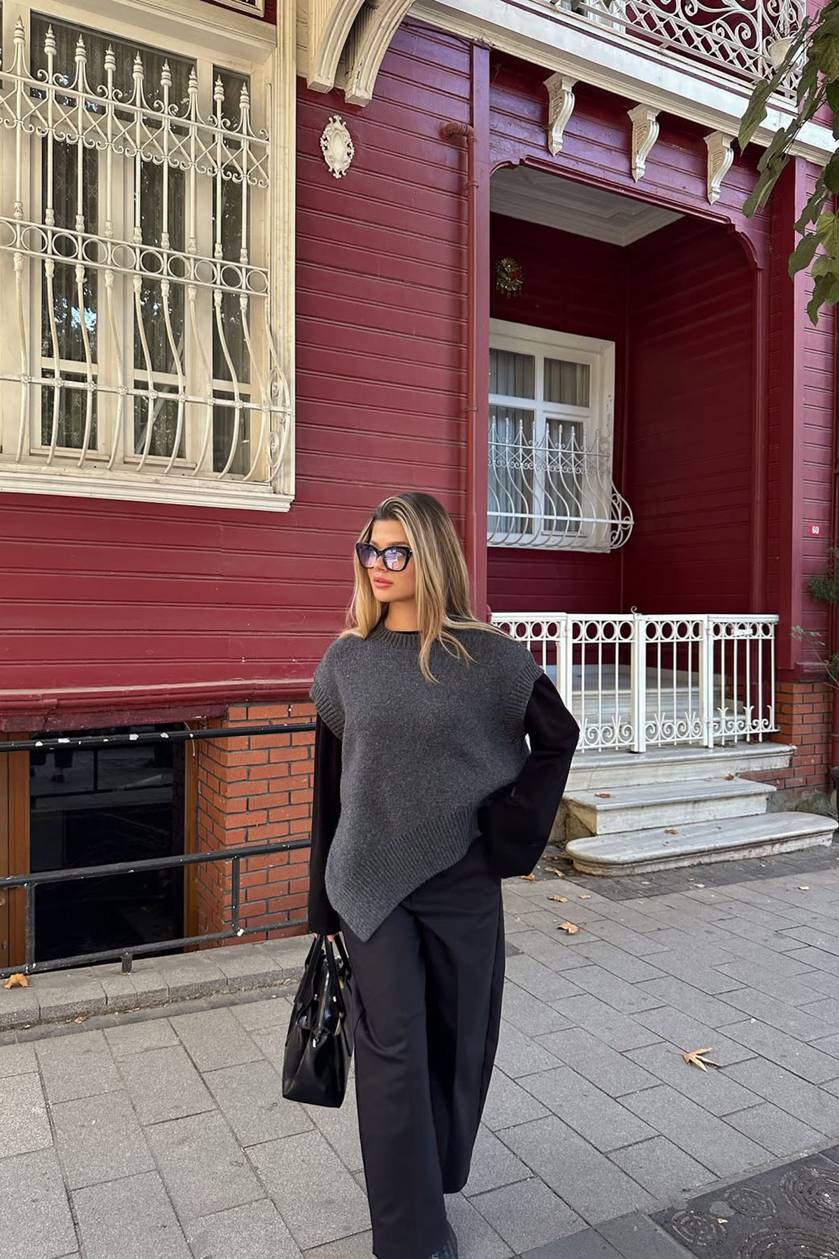 Füme Asimetrik Kalıp Yün Süveter