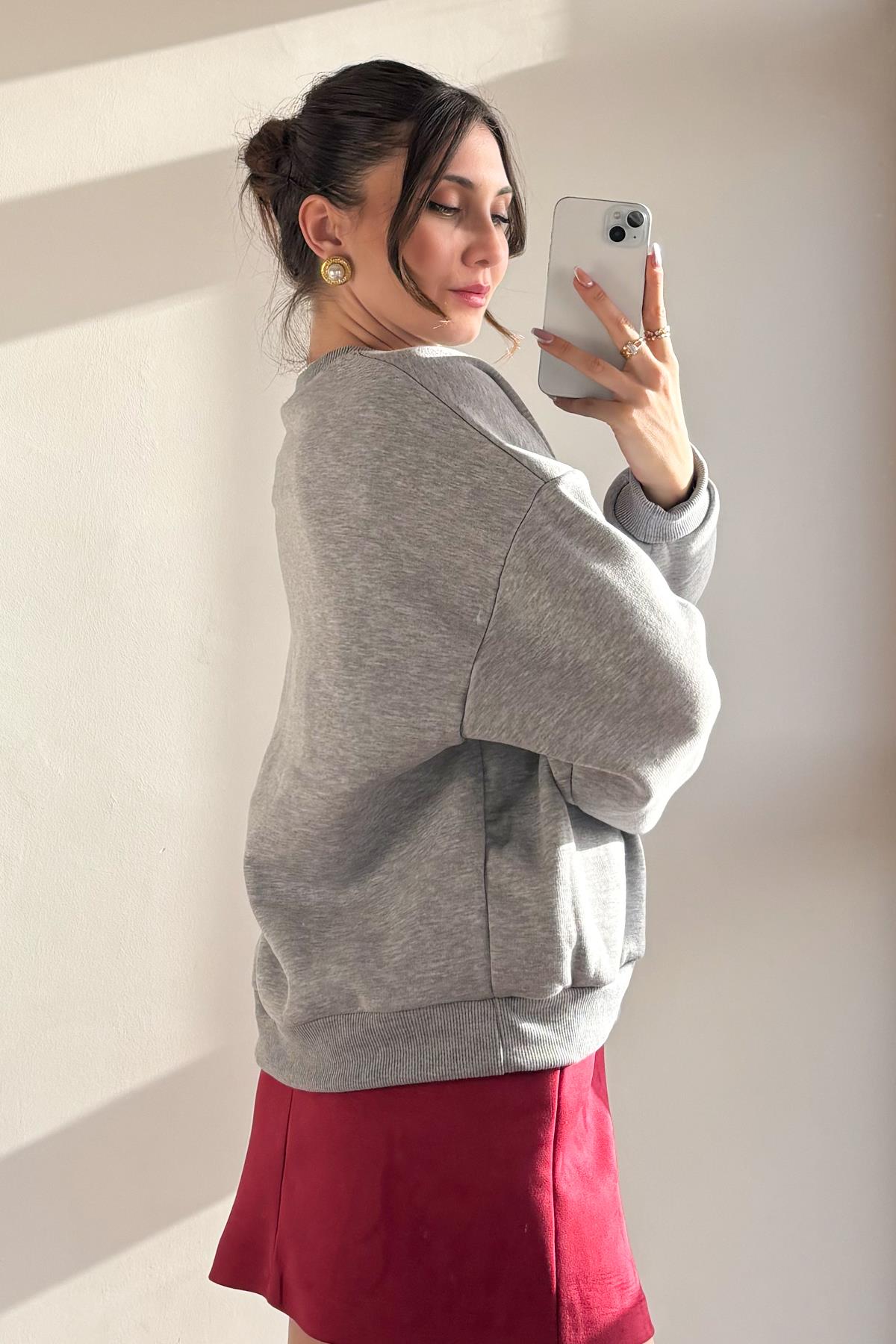 Gri CIAO Garnili Şardonlu Sweatshirt
