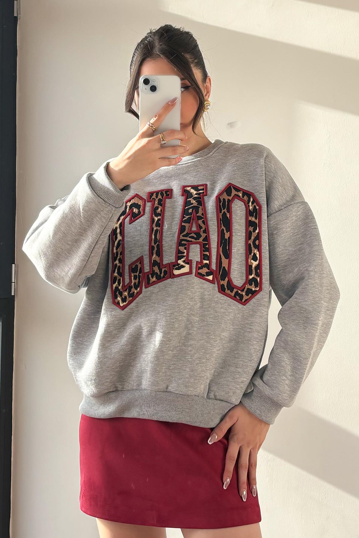 Gri CIAO Garnili Şardonlu Sweatshirt