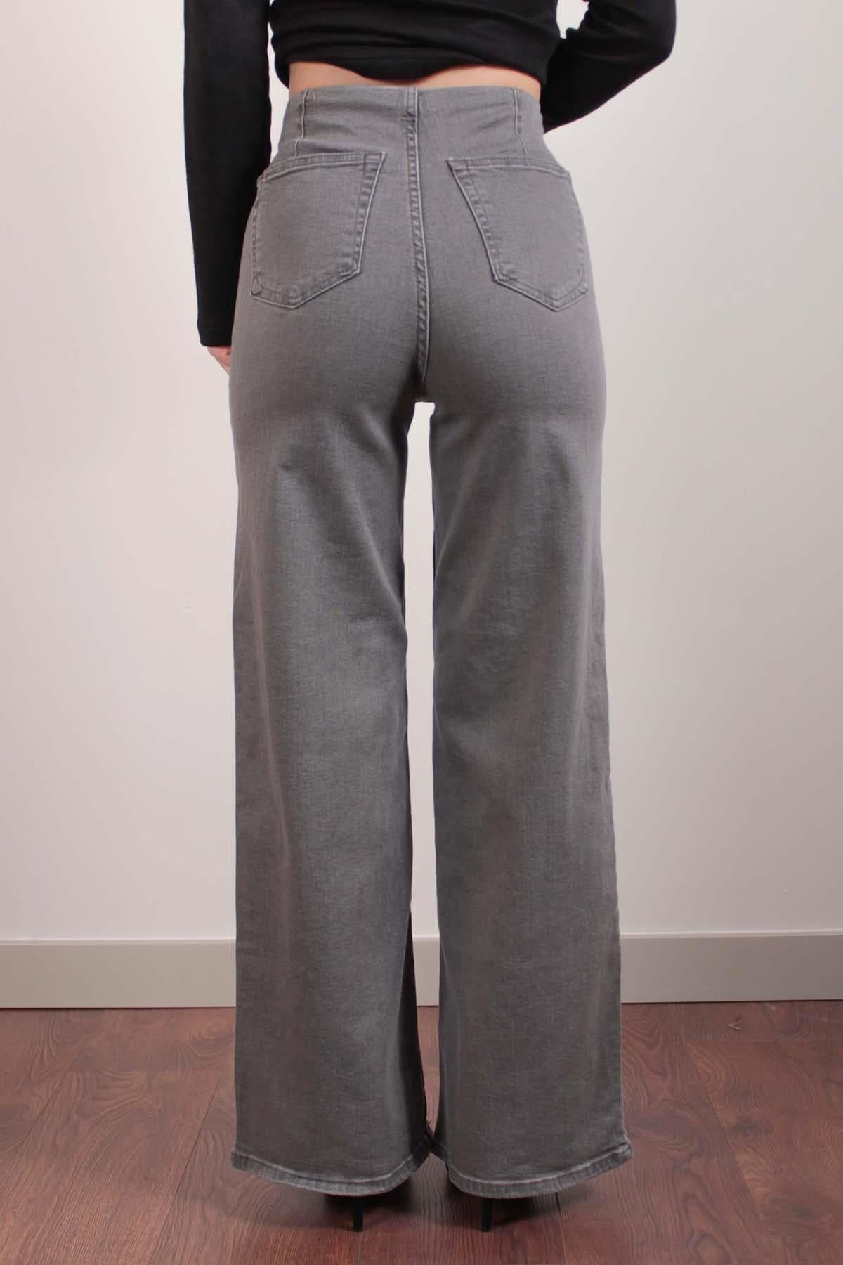 Gri Geniş Paça Ultra Esnek Ön Cepsiz Denim