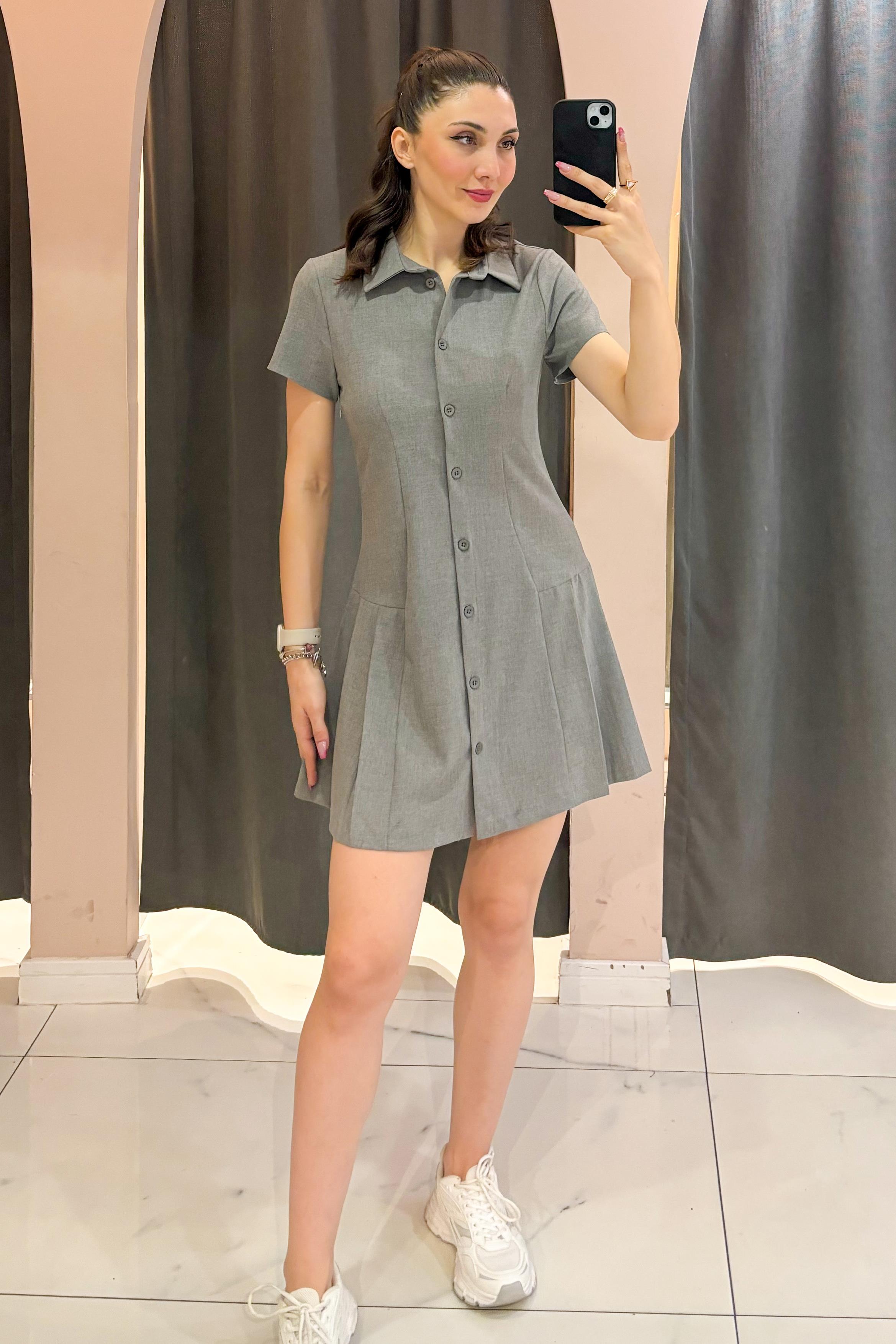 Gri Kısa Kol Elbise