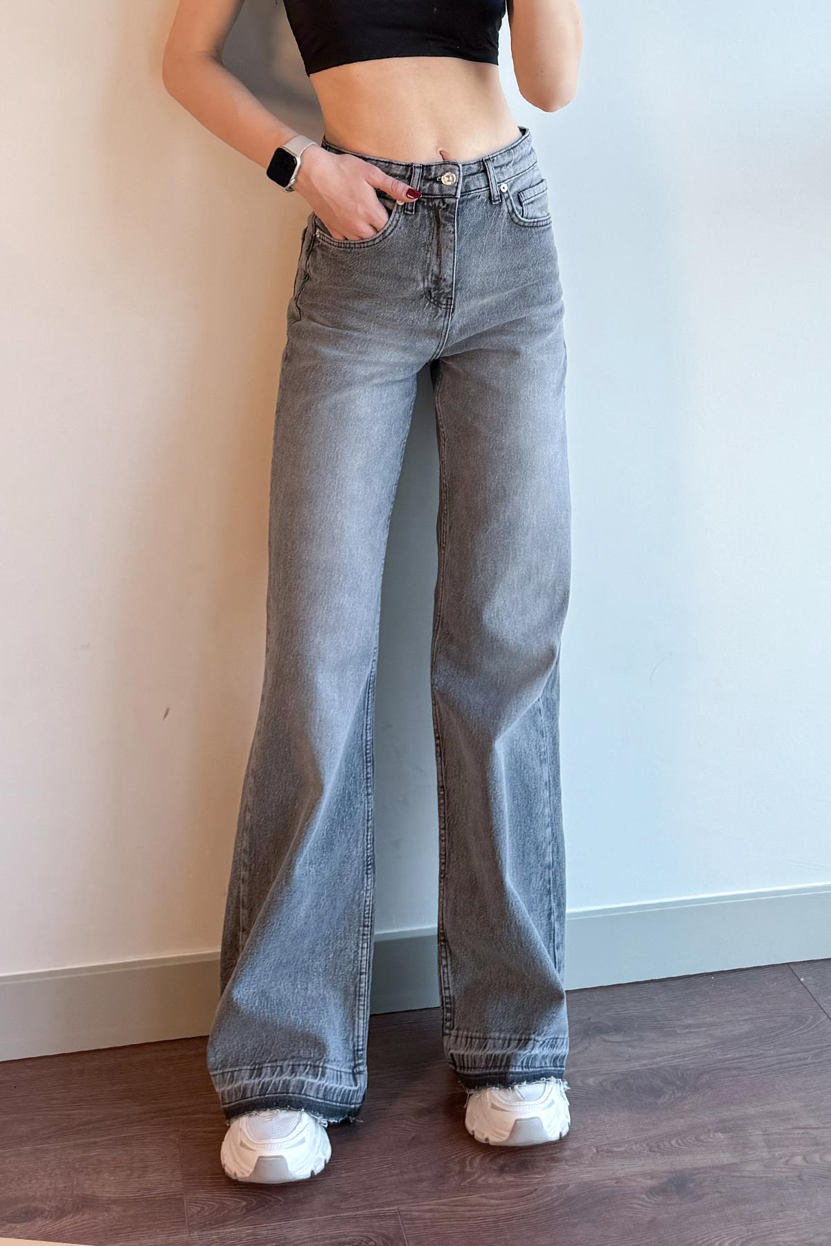 Gri Massimo Wideleg Jean Pantolon