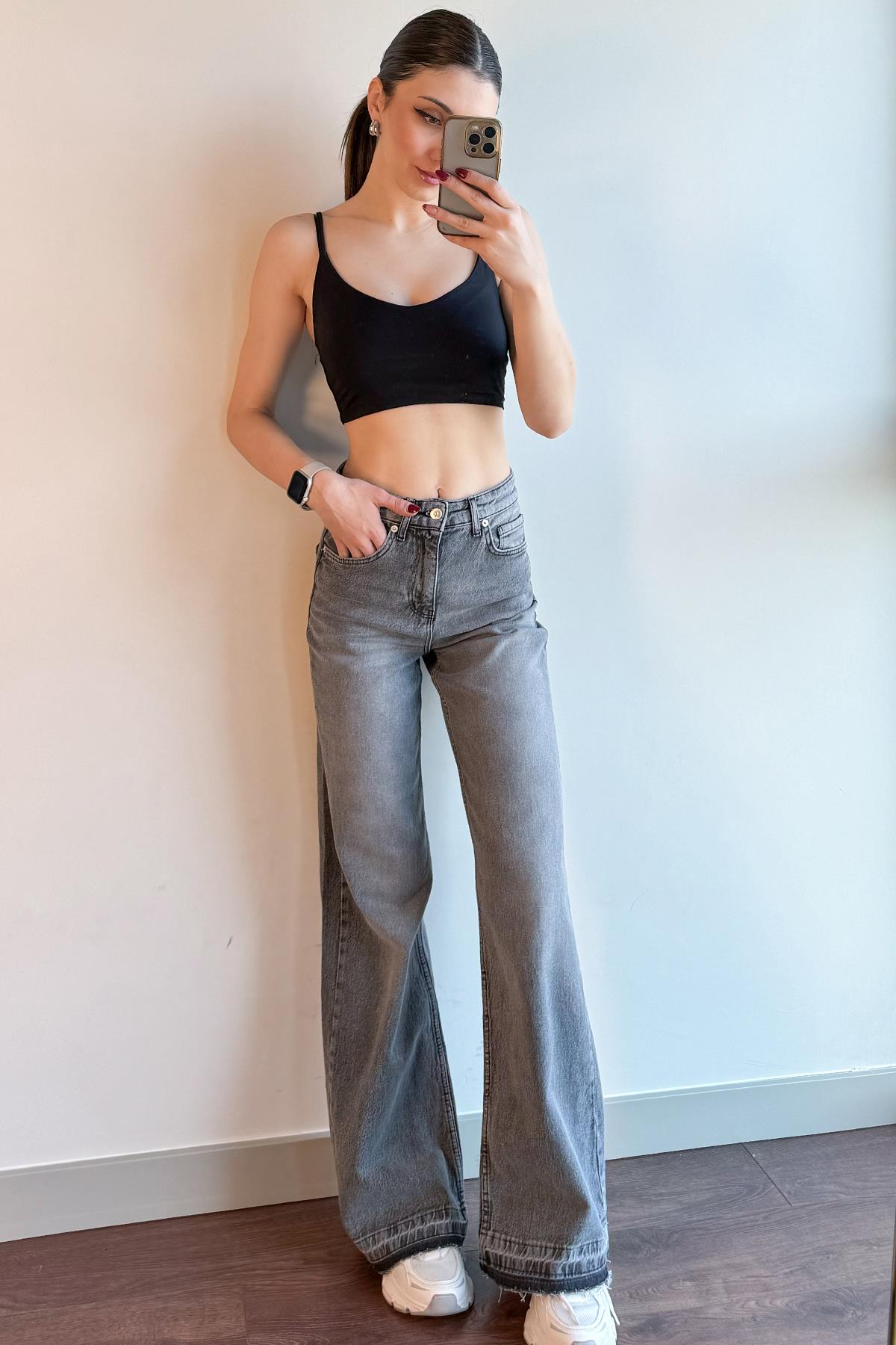 Gri Massimo Wideleg Jean Pantolon