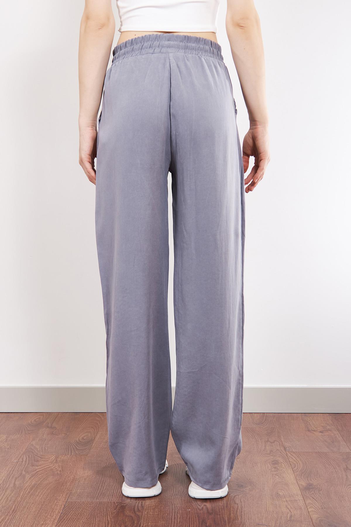 Gri MD Beli Lastikli Tencel Palazzo Pantolon